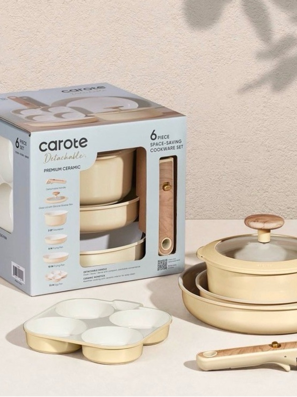 6-Piece Stackable Ceramic Cookware Set in Soft Yellow - Picture 5 of 6